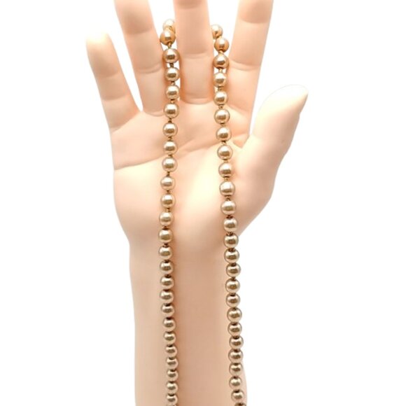 Vintage Long Champagne Faux Pearl Necklace Heavy Hand Knotted Single Strand Bead - Picture 7 of 16